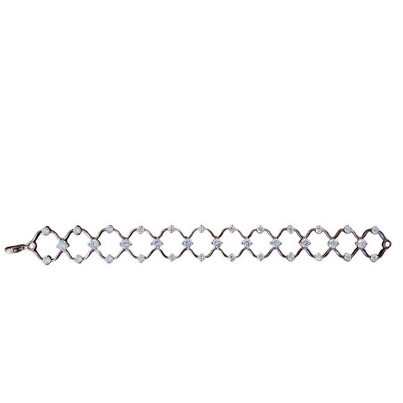 Cz Diamond & sterling Silver Tennis Bracelet 7" Elegant Lattice Design - Picture 1 of 9